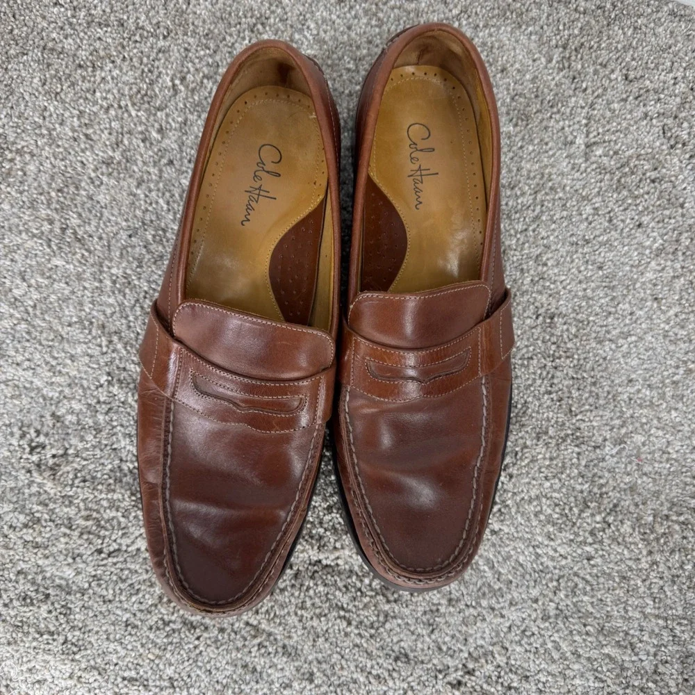 Cole Haan Mens Brown Leather Penny Loafers Dress‎ Shoes C04816 Size 10.5 M